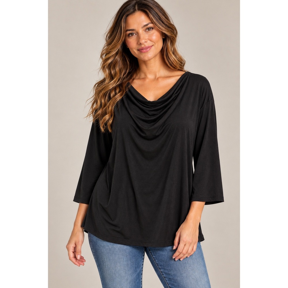 George Womens Plus Black Cowl Neck 3/4 Sleeve Blouse Top 22W 24W